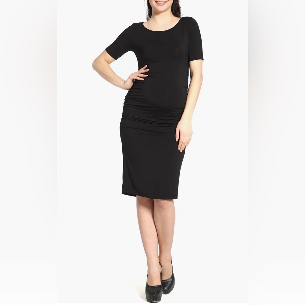 Kimi and Kai Demi Ruched Body-Con Maternity Dress | black